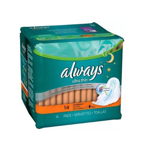 Always Thin Ultra Overnight 14 Count · Always Ultra Thin Extra Heavy Overnight Pads offer up to 10 hours of protection and feature Flexi-Wings that flex as you move, helping them stay put and protect against leaks.