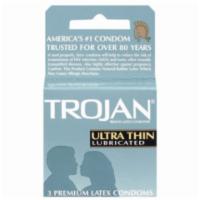 Trojan Ultra Thin Condom 3 Pack · Thinner than standard Trojan latex condoms makes for a more natural feeling. Contains a prem...