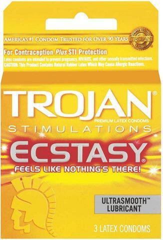 Trojan Rib Ecstasy Condom 3 Pack · Trojan Ribbed Ecstasy Condoms feature a revolutionary design that lets you feel the pleasure, not the condom! Comfort shape allows for a natural experience.