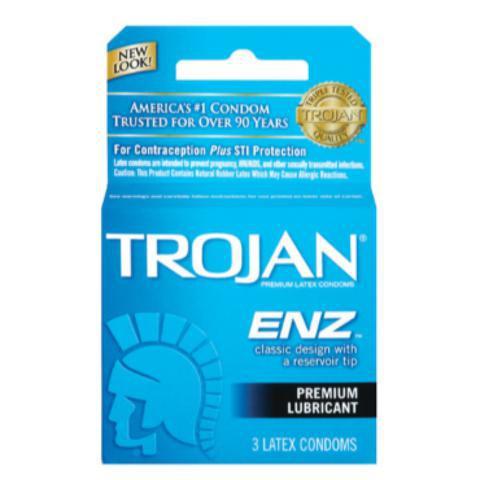 Trojan Enz Lube Condom 3 Pack · Trojan ENZ Lubricated Condoms is a classic, trusted condom. The silky smooth lubricant is made for comfort and sensitivity and has a special reservoir end for extra safety.