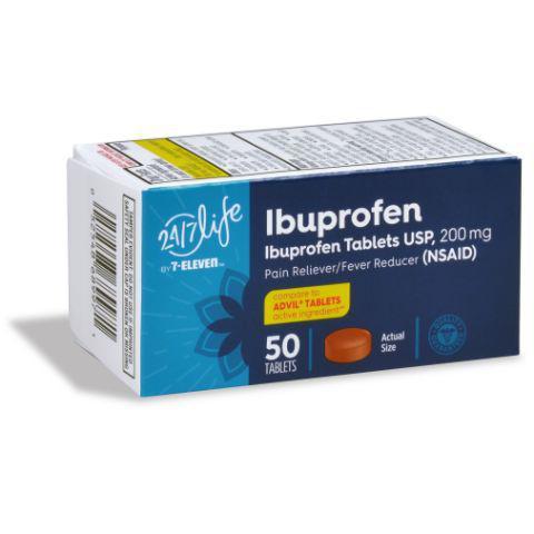 24/7 Life Ibuprofen Brown Tabs 50ct · Ibuprofen is used to reduce fever and treat pain or inflammation caused by many conditions such as headache, toothache, back pain, arthritis, menstrual cramps, or minor injury