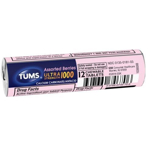 Tums Ultra Strong, Assortment Berry 12 Count · Tums Ultra Berry for quick delicious relief from your worst heartburn symptoms.