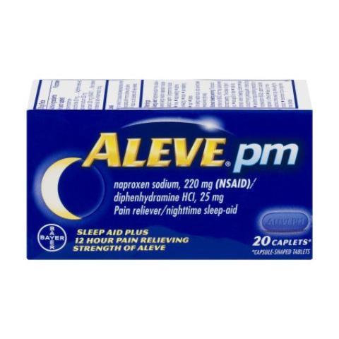 Aleve PM 20 Count · When daily activity's becoming harder to achieve, believe that you can relieve with Aleve! It reduces pain that takes away from life and leaves you feeling great.