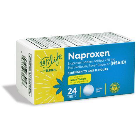 24/7 Life Naproxen Sodium 220mg Tabs 24ct · Used to relieve pain from various conditions such as headache, muscle aches, tendonitis, dental pain, and menstrual cramps. It also reduces pain, swelling, and joint stiffness caused by arthritis, bursitis, and gout attacks.