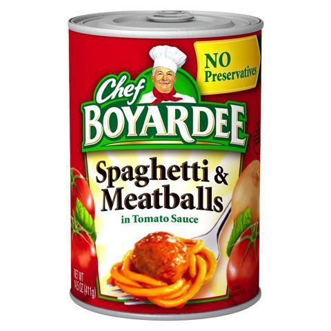 Chef Boyardee Spaghetti & Meatballs 14.5oz · Enjoy the Chef's famous-recipe pasta and meatballs in a signature tomato sauce.