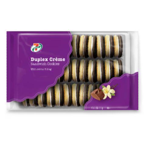 7-Select Duplex Crème Sandwich Cookies 13oz · Like to have two of everything? How about two cookies in one, then filled with rich vanilla crème? It’s an absolute delight in every bite.