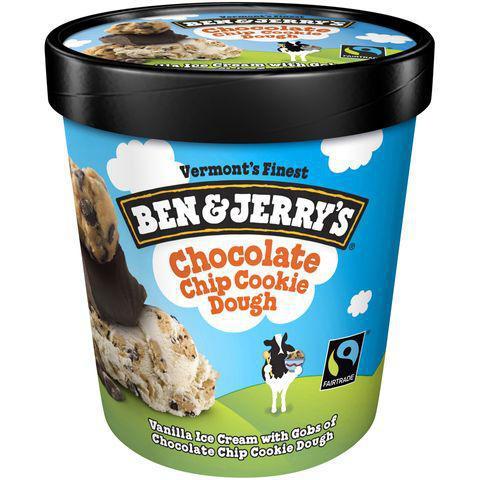 Ben & Jerry's Chocolate Chip Cookie Dough Pint · Vanilla ice cream with gobs of chocolate chip cookie dough. Ben and Jerry’s, as always, is made with non-GMO ingredients, and cage-free eggs.