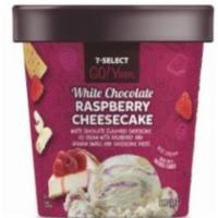 7-Select GoYum White Chocolate Raspberry Cheesecake Pint · A swirl of juicy raspberries liven up the mellow, creamy flavor of white chocolate ice cream...