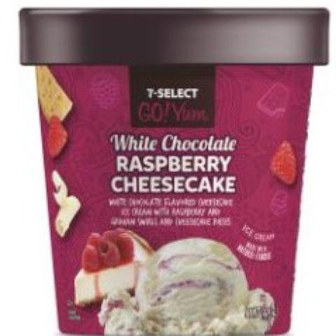 7-Select GoYum White Chocolate Raspberry Cheesecake Pint · A swirl of juicy raspberries liven up the mellow, creamy flavor of white chocolate ice cream for a taste sensation your tongue will understand