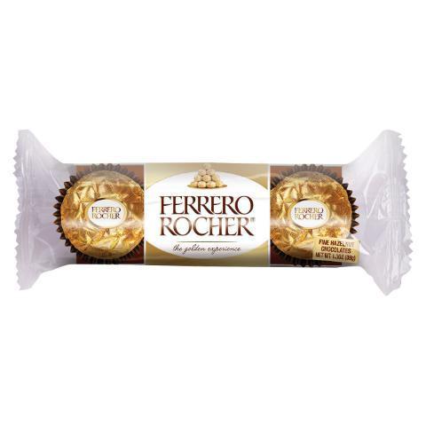 Ferrero Rocher  1.3oz · Mix of creamy chocolate filling surrounding a whole hazelnut, encased in a delicate crisp wafer, and covered with milk chocolate and hazelnuts.