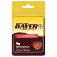 Bayer Aspirin 4 Count · Genuine Bayer Aspirin provides pain relief from headaches, backaches, muscle pain, toothache...