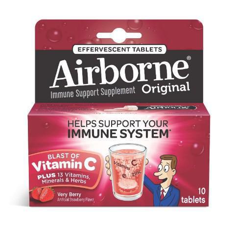 Airborne Effervescent Tabs Berry 10 Count · Effervescent formula in tasty Berry Flavor with 1,000 mg of Vitamin C per tablet to support your immune system.