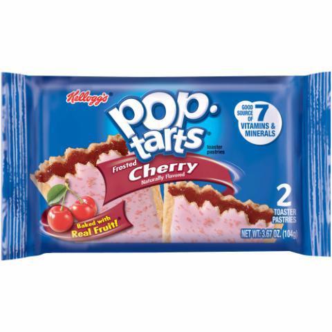 Kellogg's PopTart Frosted Cherry 3.67oz · This crumbly, frosted, dessert-for-breakfast pastry features a sweet, gooey, tart filling. It's an American icon you'll love cherry much.