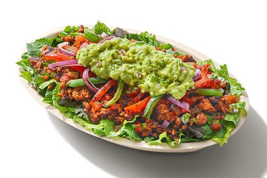 Whole30® Salad Bowl · NEW Plant-Based Chorizo, Supergreens Lettuce Blend, Fajita Veggies, Fresh Tomato Salsa and Guacamole