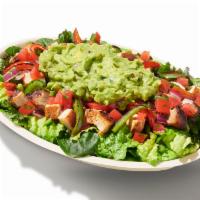 Whole30® Salad Bowl · Supergreens Lettuce Blend, Chicken, Fajita Veggies, Fresh Tomato Salsa and Guacamole