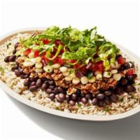 Vegan Bowl · Sofritas, Brown Rice, Black Beans, Fresh Tomato Salsa, Roasted Chili-Corn Salsa, and Shredde...