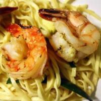 Shrimp Scampi · Linguine pasta sauteed with shrimp and julienne zucchini in a white wine sauce, sprinkled wi...