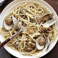 Linguine con Vongole · Red or white. A combination of North-Shore and whole baby clams, sauteed in a marinara, fra ...