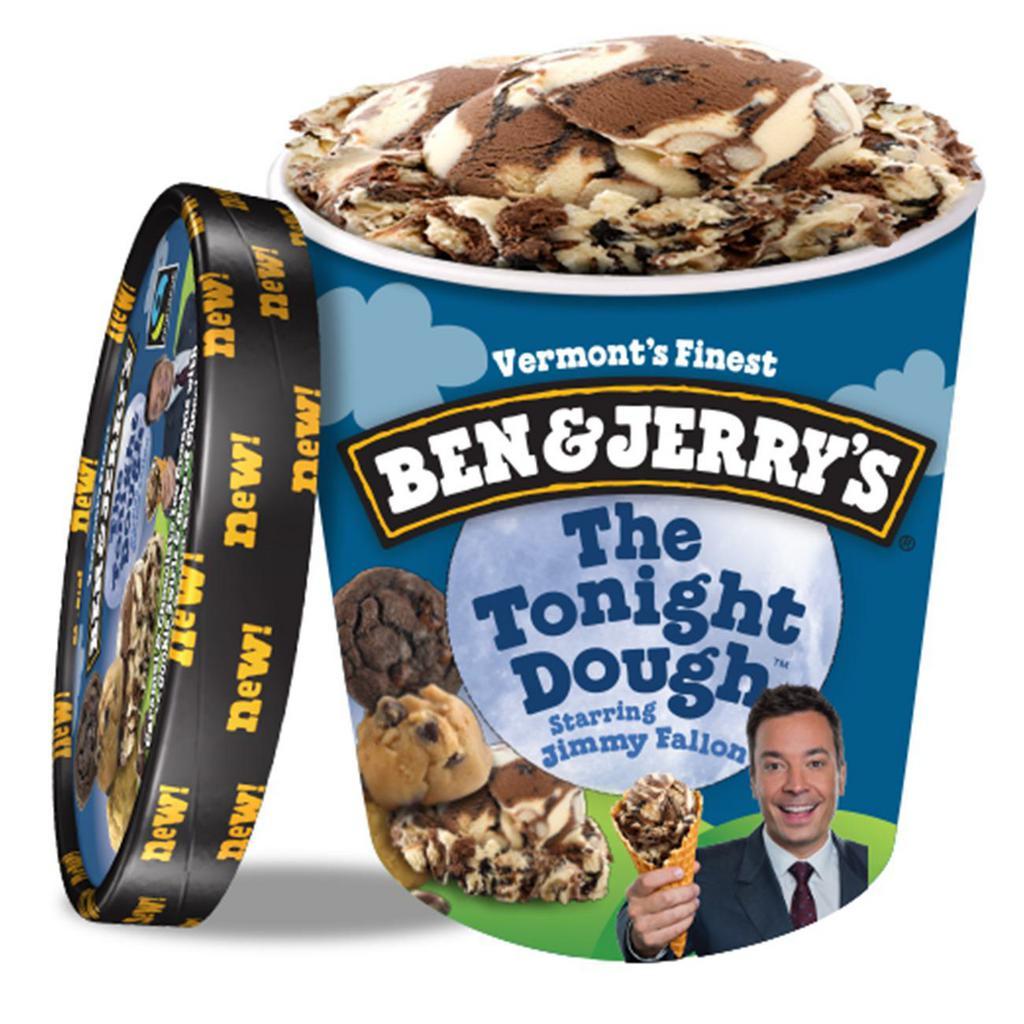 Ben & Jerry's Tonight Dough · Caramel and chocolate ice creams with crunchy chocolate cookie swirls and gobs of chocolate chip cookie dough and peanut butter cookie dough. Its indulgence is simply over the top.  16 oz.