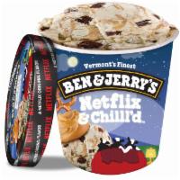 Ben & Jerry's Netflix & Chill'd · Peanut Butter ice cream with sweet and salty pretzel swirls and fudge brownie pieces. 16 oz.