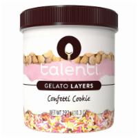 Talenti Layers Confetti Cookie		 · Vanilla gelato​, a layer of vanilla cookie pieces, followed by​ pink frosting​, another laye...