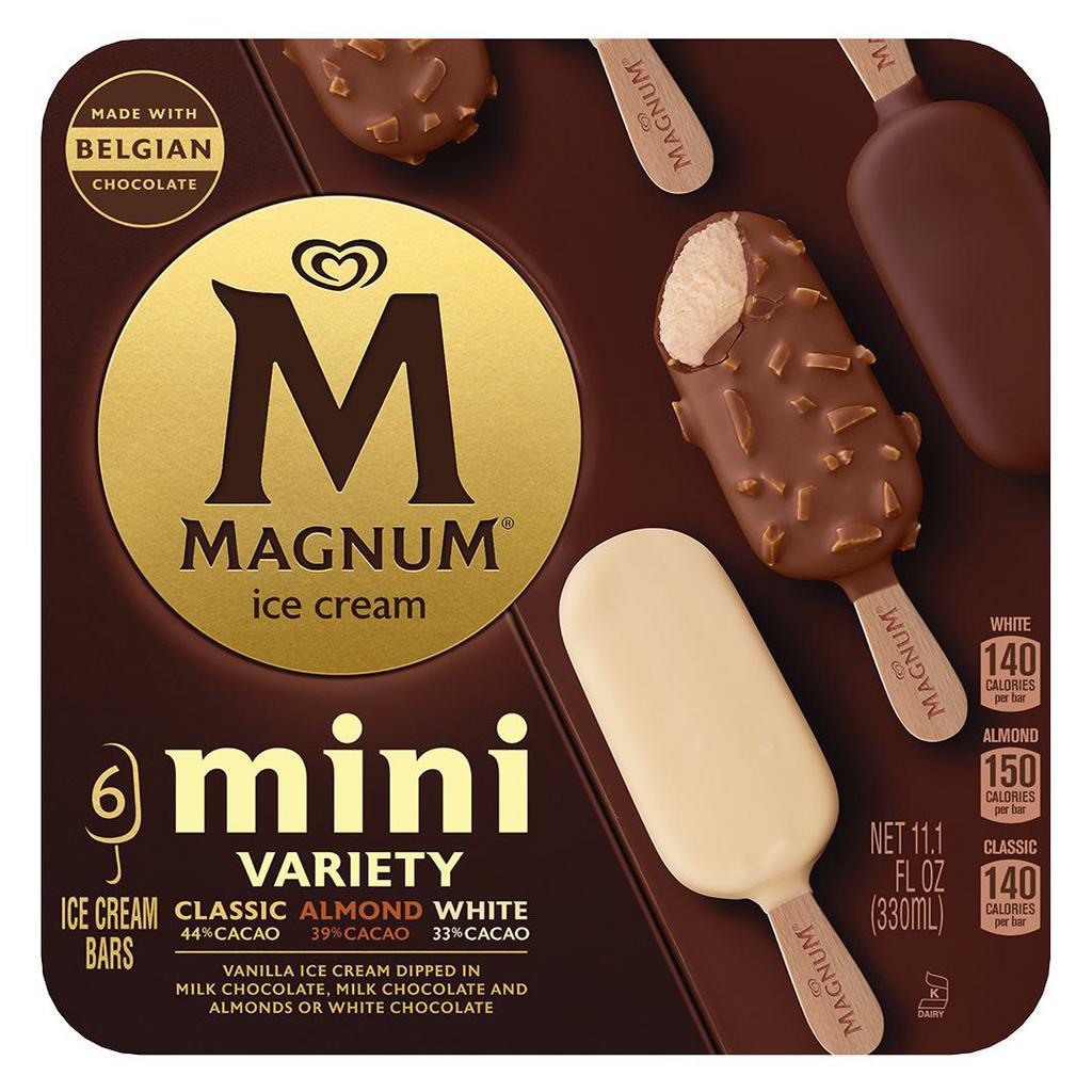 Magnum Mini Variety Pack	 · A collection of three of your favorite Magnum ice cream flavors — Magnum Classic, Mangum Almond and Magnum White Chocolate. 6 count box.																					
