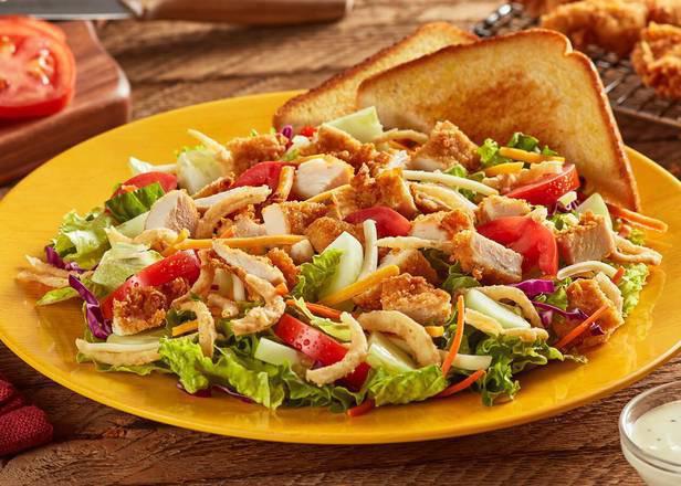 The House Zalad® - Grilled · Traditional but never boring. Mixed greens, red cabbage, carrots, cucumbers, Roma tomatoes, cheddar and Jack cheeses, and fried onions with Texas Toast. Choose between Fried or Grilled. (580 Cal)