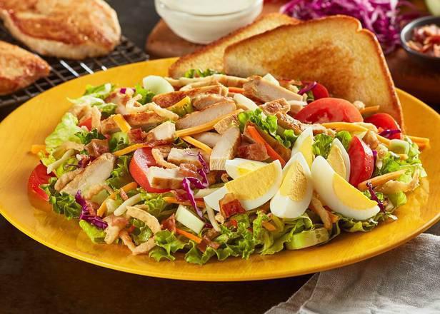The Cobb Zalad® - Grilled · Mixed greens, red cabbage and carrots topped with grilled chicken, Roma tomatoes, cucumbers, bacon, hard-boiled egg, fried onions, cheddar and Jack cheeses with Texas Toast (700 Cal). Try it today with Lite Ranch Dressing (90 cal per packet).