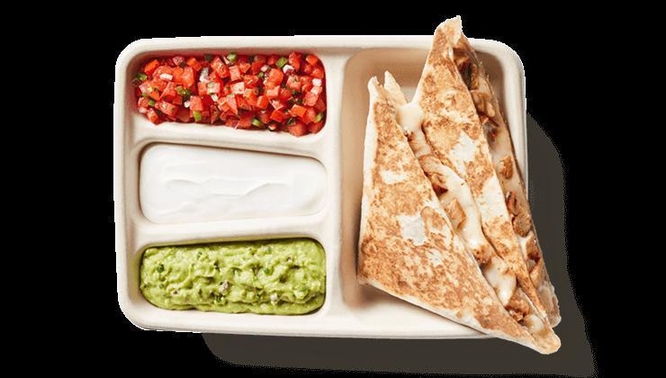 Quesadilla · Cheese in a Flour Tortilla with your choice of meat, sofritas or fajita veggies and three included sides.