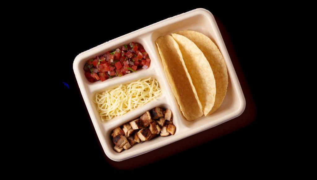 Kid's Build Your Own · Your choice of meat, guacamole or queso, and two toppings to go with a pair of crispy corn or soft flour Tortillas.Includes fruit or kid's chips and organic juice or milk.