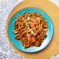 Cajun Chicken and Penne Bowl · Cajun chicken or steak, tomatoes, scallions and a red wine
sauce over whole wheat pasta.