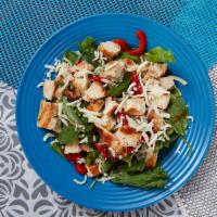 Italiano Salad · Chicken, mozzarella cheese, roasted red peppers and balsamic
vinaigrette over mixed greens.