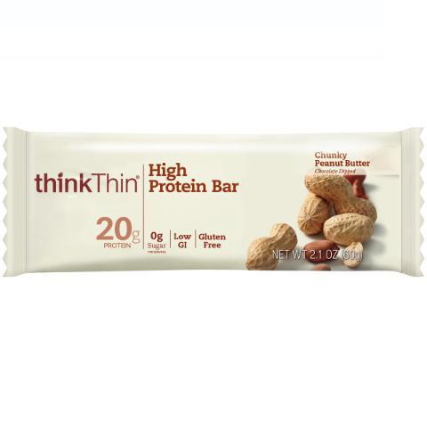 ThinkThin High Protein Bar Chunky Peanut Butter 2.1oz · Perfect medly of rich chocolate and chunky peanut butter packed with 20g of protein and 0 grams of sugar.
