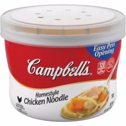 Campbell's Chicken Noodle Soup Cup 15.4oz · A sublime soul-warming classic filled with oodles of egg noodles, golden chicken broth, and lean chicken. Delicious, delectable, and delightful!