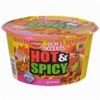 Nissin Hot & Spicy Shrimp Noodle Bowl 3.27oz · This on-the-go fiery feast is shrimp-ly the best, featuring a spicy broth, veggies, and savo...