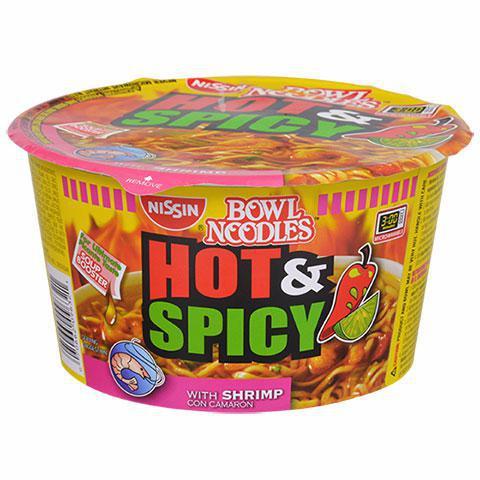Nissin Hot & Spicy Shrimp Noodle Bowl 3.27oz · This on-the-go fiery feast is shrimp-ly the best, featuring a spicy broth, veggies, and savory shrimp!