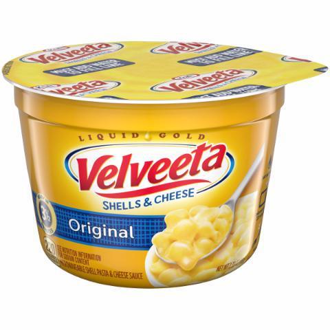 Kraft Velveeta Shells & Cheese Cup 2.39oz · Need-a bit of Velveeta? You got it, with this easy on-the-move snack cup filled with globs of creamy Velveeta cheese and delight.