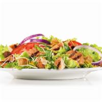 Charbroiled Chicken Salad · All-Natural Charbroiled Chicken Breast, Red Onion, Tomato, 4-Cheese blend, and Croutons on a...
