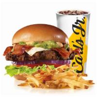 The 1/3 lb. Guacamole Bacon Thickburger® Combo · A 1/3 lb. charbroiled Angus beef patty, guacamole, two strips of bacon, melted pepper jack c...