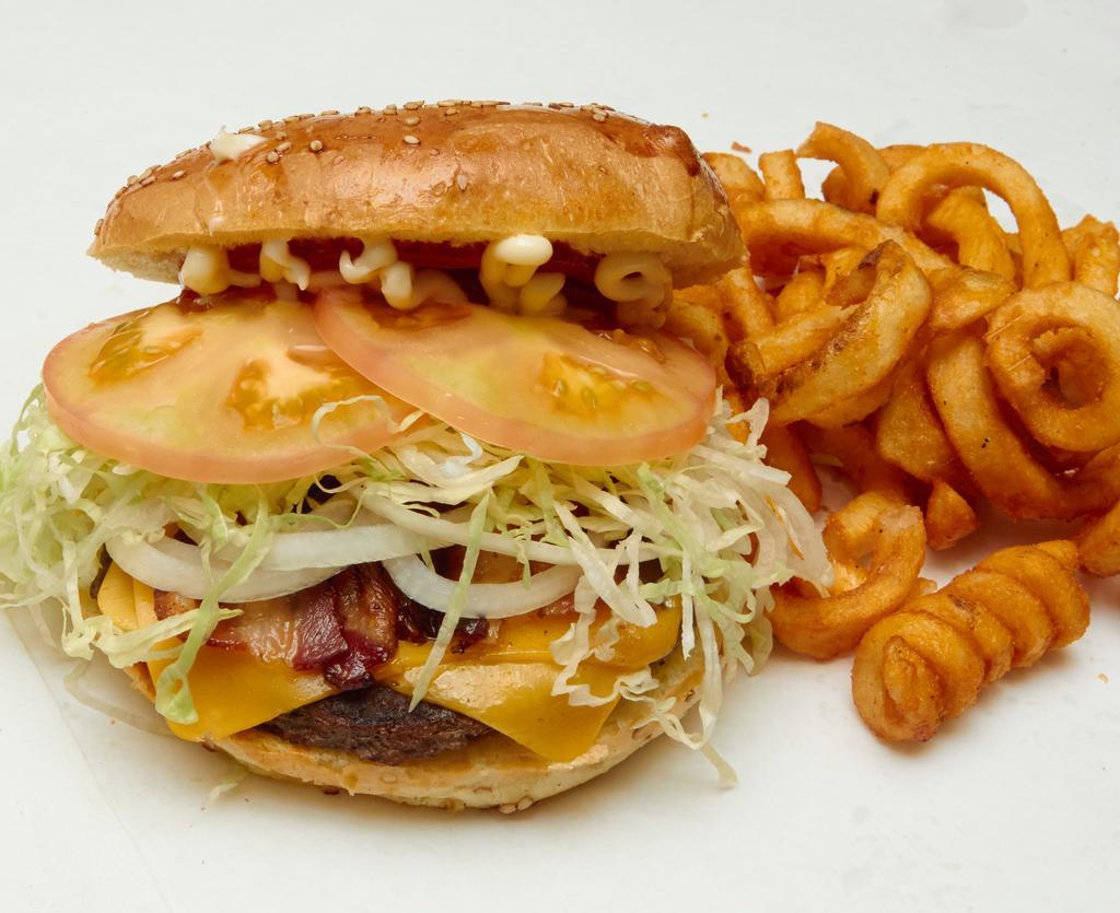 Cheeseburger · Hamburger, cheese, lettuce, tomato, mayo and ketchup.