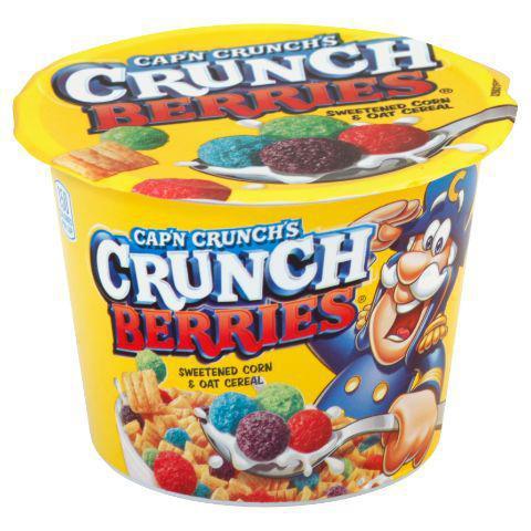 Cap'n Crunch Berry Cup 1.3oz · Captain Crunch's Crunch Berries combines crunchy sweetened corn and oat biscuits with delicious fruit flavored berry shapes