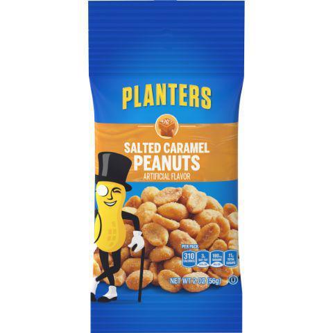 Planters Salted Caramel Peanuts Tube 2oz · Creamy caramel flavor meets the crunch of fresh roasted nuts in Planters Salted Caramel Peanuts