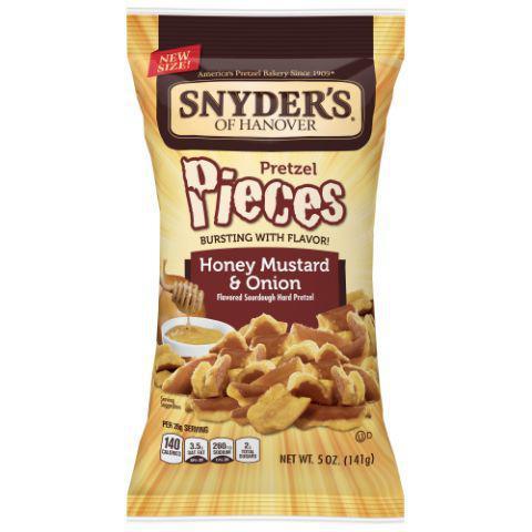 Snyder's Honey Mustard & Onion Pretzel Pieces 5oz · Slow baked sourdough pretzel pieces made with real honey, mustard, and onion.