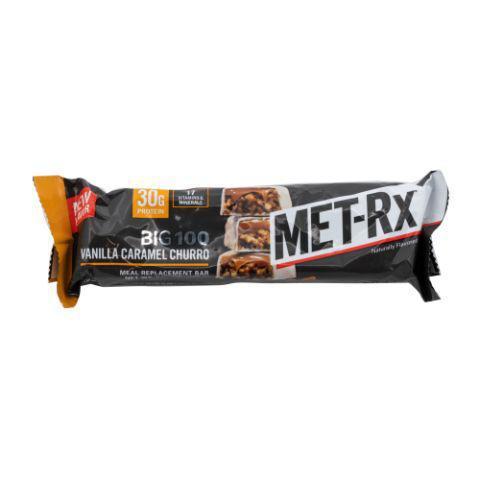 Met-RX Vanilla Caramel Churro 3.5oz · MET-Rx Big 100 Vanilla Caramel Churro meal replacement bars provide the on-the-go nutrition you need to help fuel your active lifestyle. This nutritious bar has 30 grams of protein and features Metamyosyn, a blend of slow- and fast-acting proteins, to give you the nutrition you require both in and out of the gym