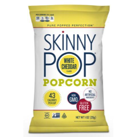 Skinny Pop White Cheddar Popcorn 1oz · Made with 100% premium popcorn and coated with all-natural cheddar flavor, it’s the perfect light snack even for your late-night salty cravings.