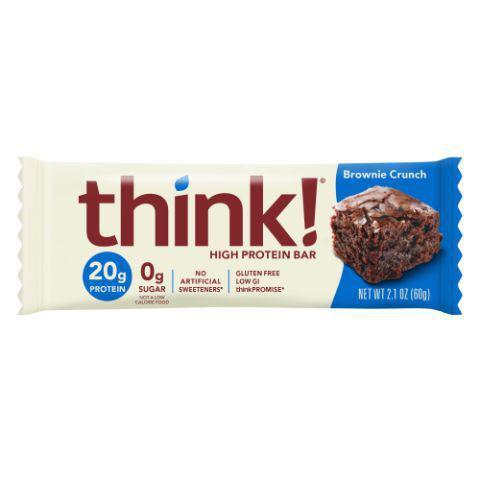 ThinkThin High Protein Bar Brownie Crunch 2.1oz · Packed with 20 grams of protien and zero grams of sugar, this glugen free bar satisfies your sweet tooth with rich flavors of brorwnie and almond pieces covered in delicious dark chocolate.