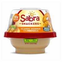Sabra Classic Hummus with Pretzels 4.3oz · Classic blend of  chickpeas, garlic and ground sesame seeds for a smooth and flavorful hummu...