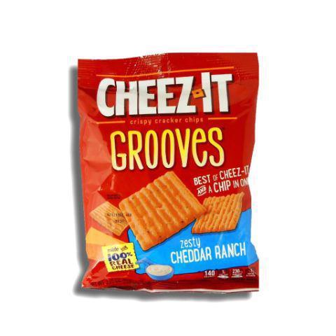 Cheez-It Grooves Zesty Cheddar 3.3oz · Cheez-It Grooves® brings you deep flavor and deep crunch.  Made with 100% real cheese and pack them with zesty cheddar ranch taste!