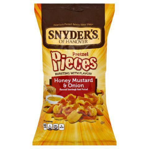 Snyder's Honey Mustard Onion Pretzel Pieces 8oz · Generous chunks of our Sourdough Hard Pretzels bursting with intense honey mustard and onion flavor.