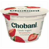 Chobani Greek Yogurt Strawberry 5.3oz · Plump, ripe strawberries hidden under thick, creamy Greek yogurt.